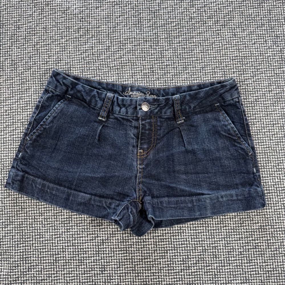 American Rag Cie Girls Dark Wash Cuffed Denim Shorts Size 5 Pleated Front Indigo